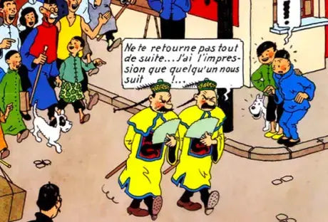 Tintin Le lotus bleu Les Dupont et Dupond déguisés en chinois