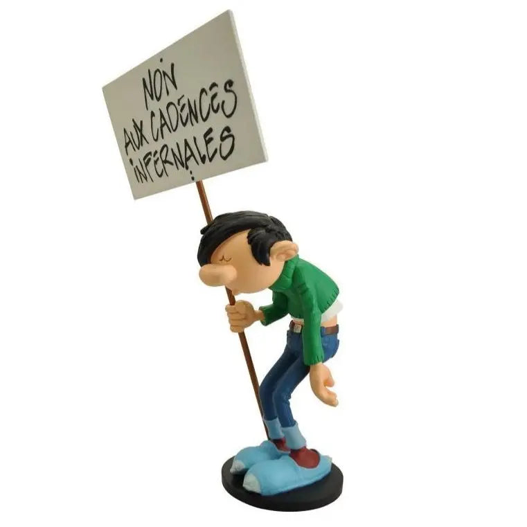 FIGURINE GASTON: PANCARTE "NON AUX CADENCES INFERNALES !" Plastoy