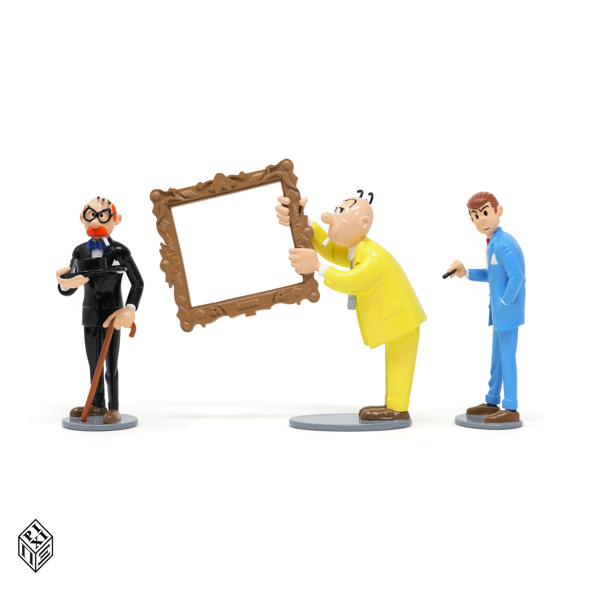 Figurines Pixi Gil Jourdan « Popaïne et vieux tableaux », les trois personnages réunis