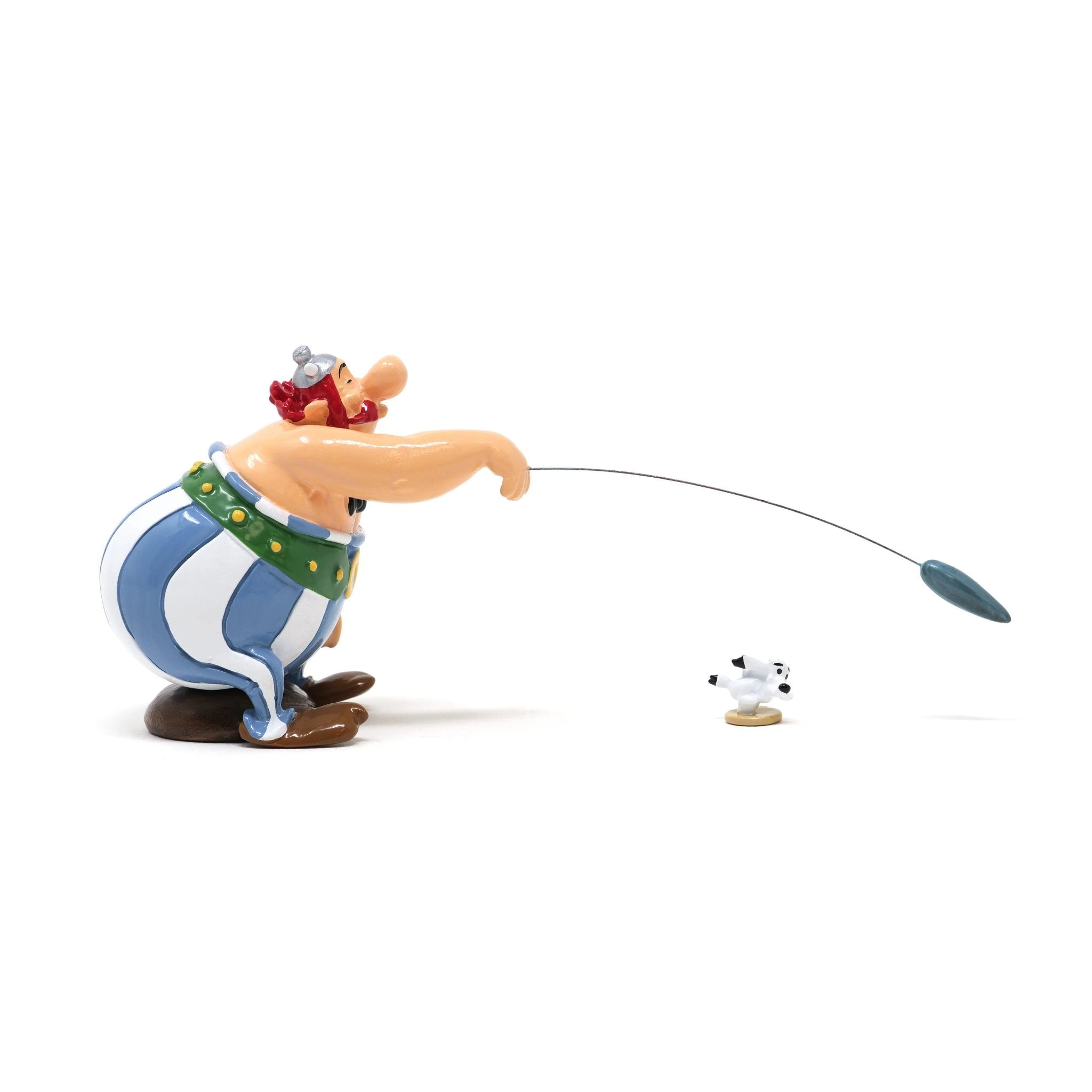Figurine Pixi Astérix – Obélix lançant le mini Menhir à Idéfix - La Case Au Tresor